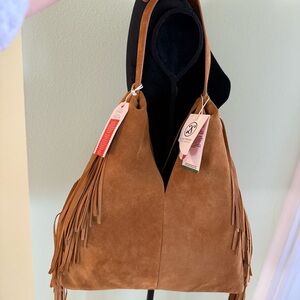 NEW Divina Firenze Brown Suede Shoulder Bag Hobo with Fringe